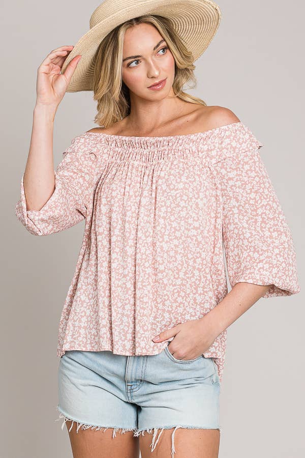 C090-T1159W - Bracelet sleeve length woven peasant top