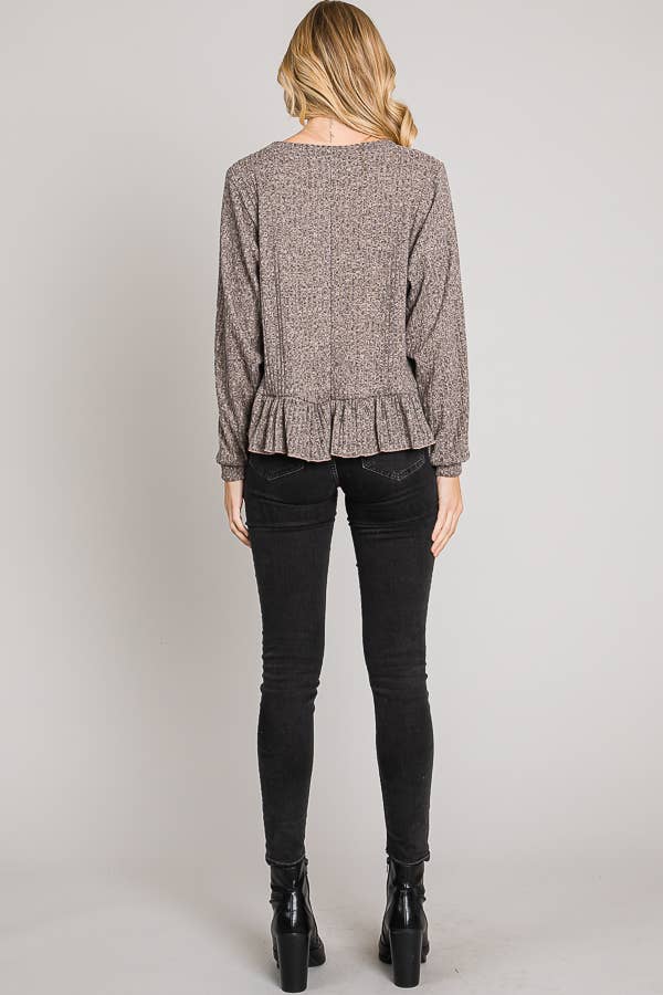 C090-T5217 - Long sleeve ruffle hem top