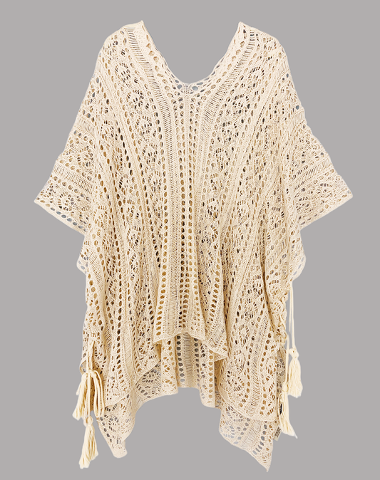 J450 - Side-Tassel Detailed Crochet Tunic