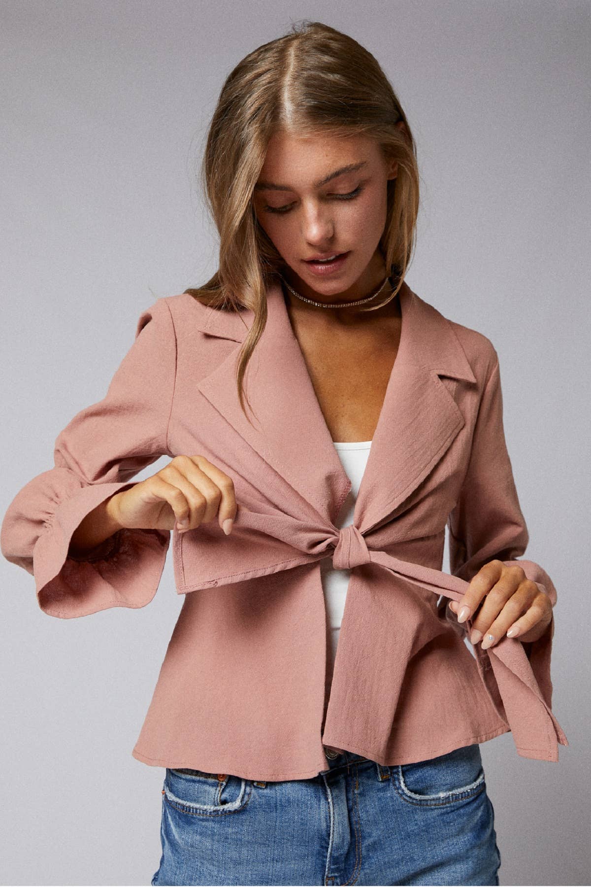 C090-J009 - Ruffle Tie Front Jacket