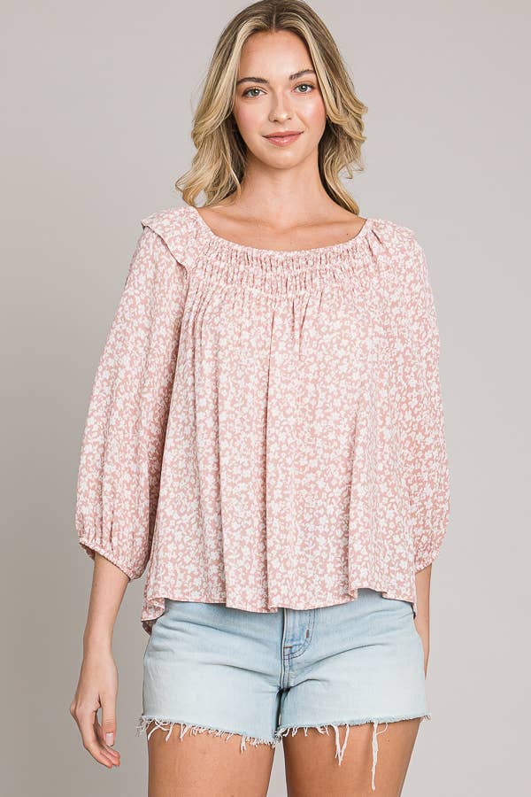 C090-T1159W - Bracelet sleeve length woven peasant top