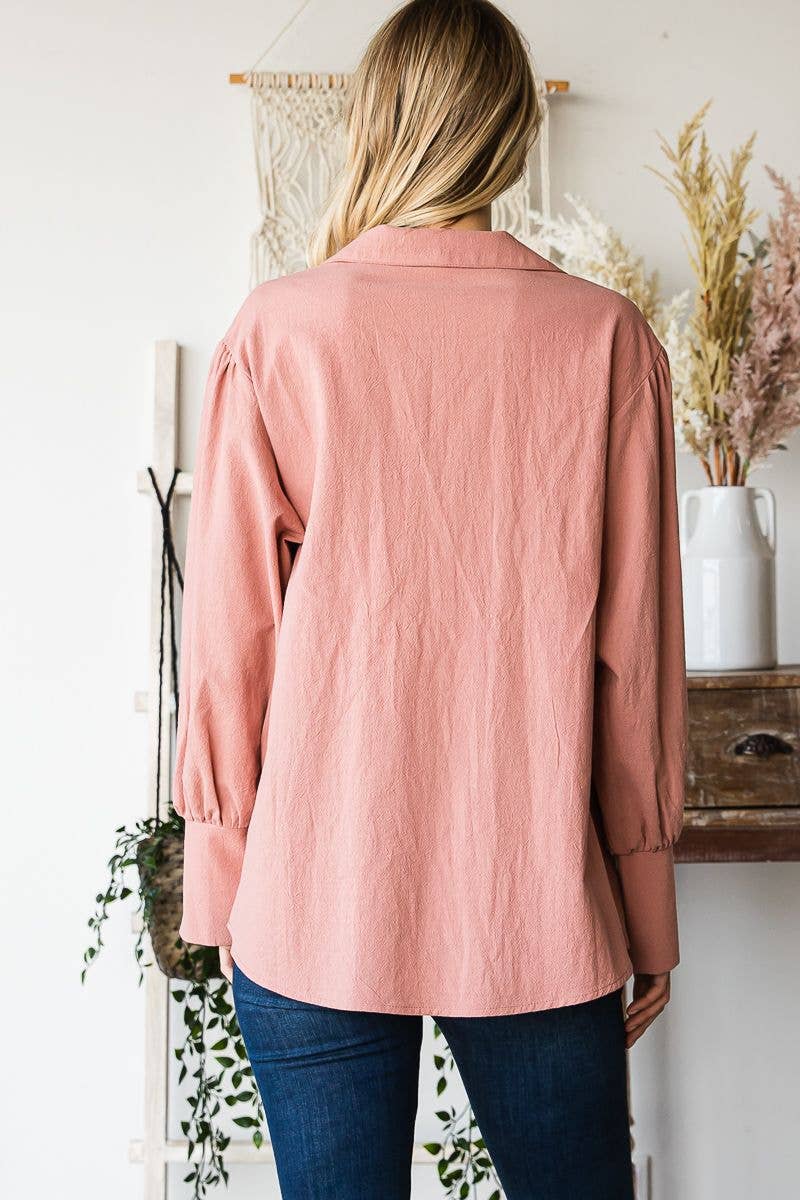 C090-T1186 - Long sleeve bib front collar poet blouse