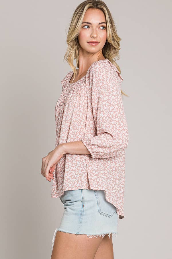 C090-T1159W - Bracelet sleeve length woven peasant top