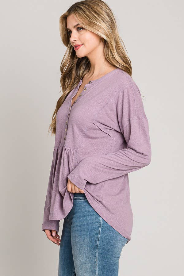 Long Sleeves Button Bib Henley Top