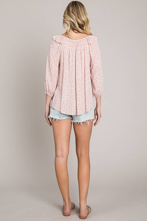C090-T1159W - Bracelet sleeve length woven peasant top