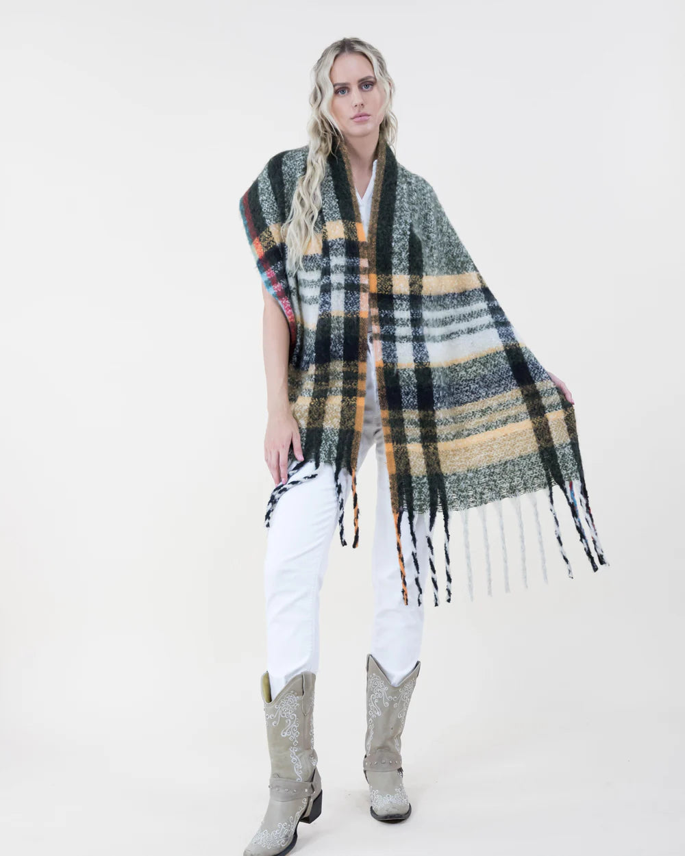 Modern Plaid Long Scarf - Olive