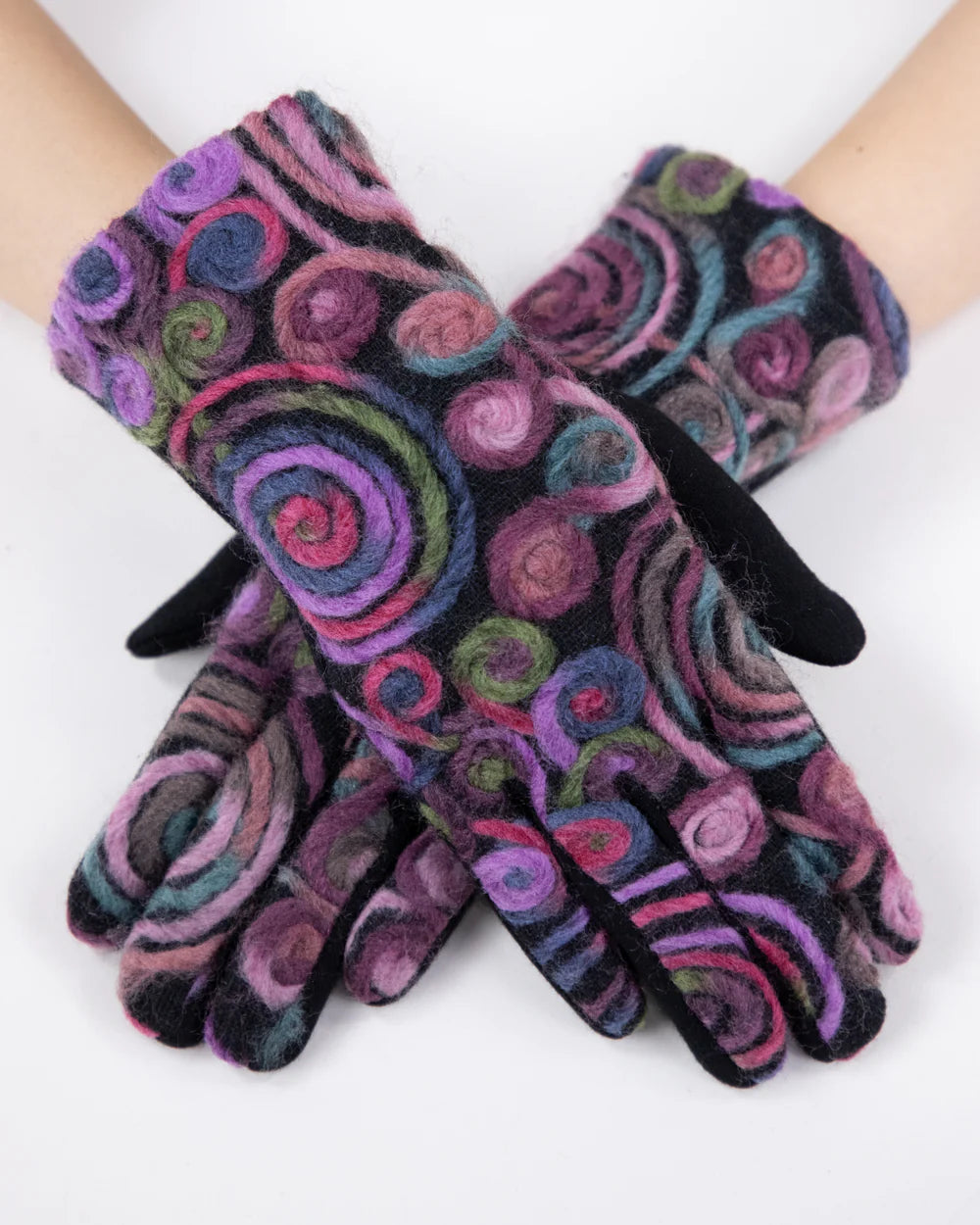 Embroidered Gloves- Black Fuchsia
