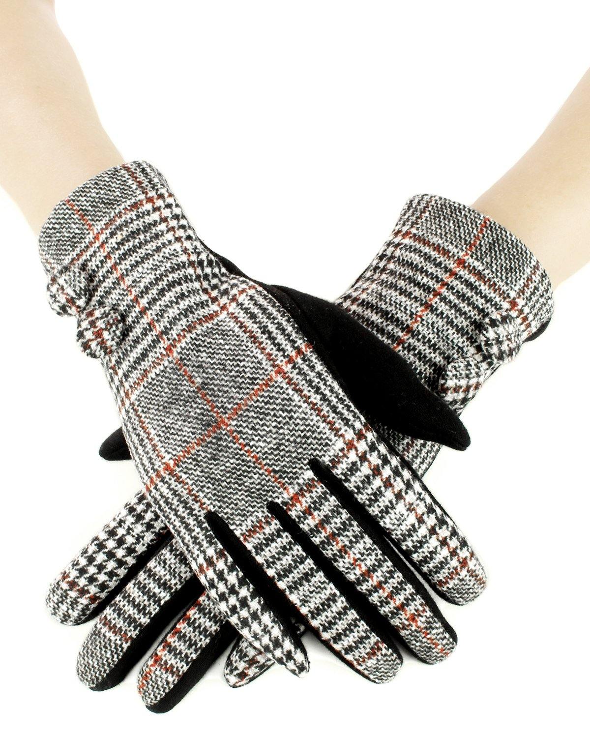 Cozy Plaid Gloves - Grey