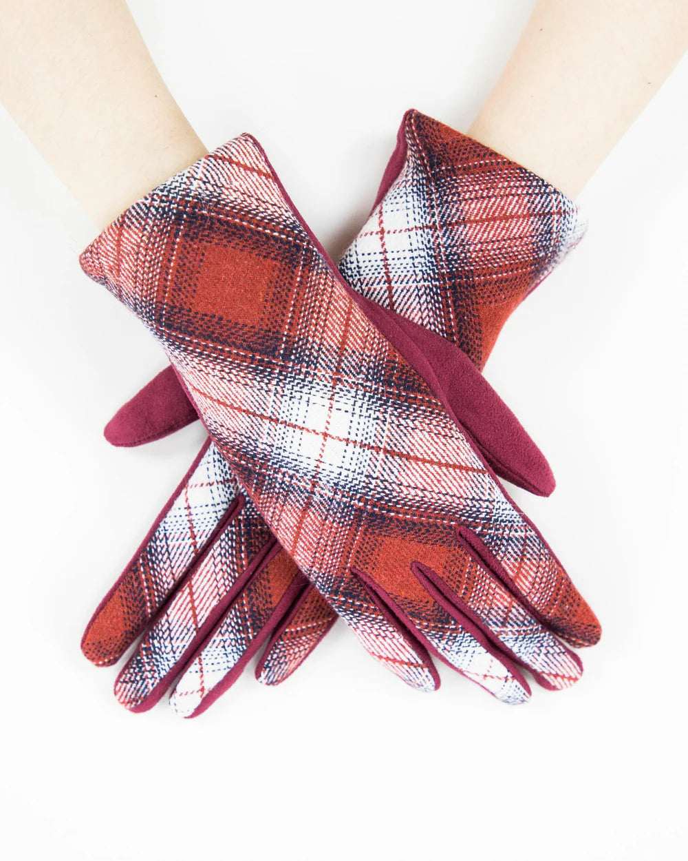 Plaid Gloves - Burgundy