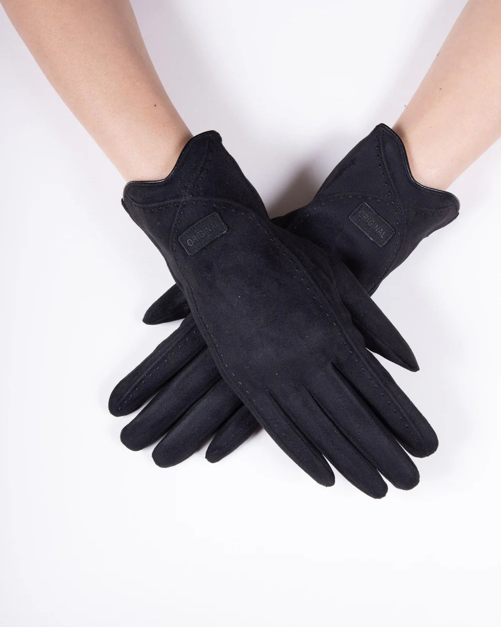 Faux Suede Gloves- Black