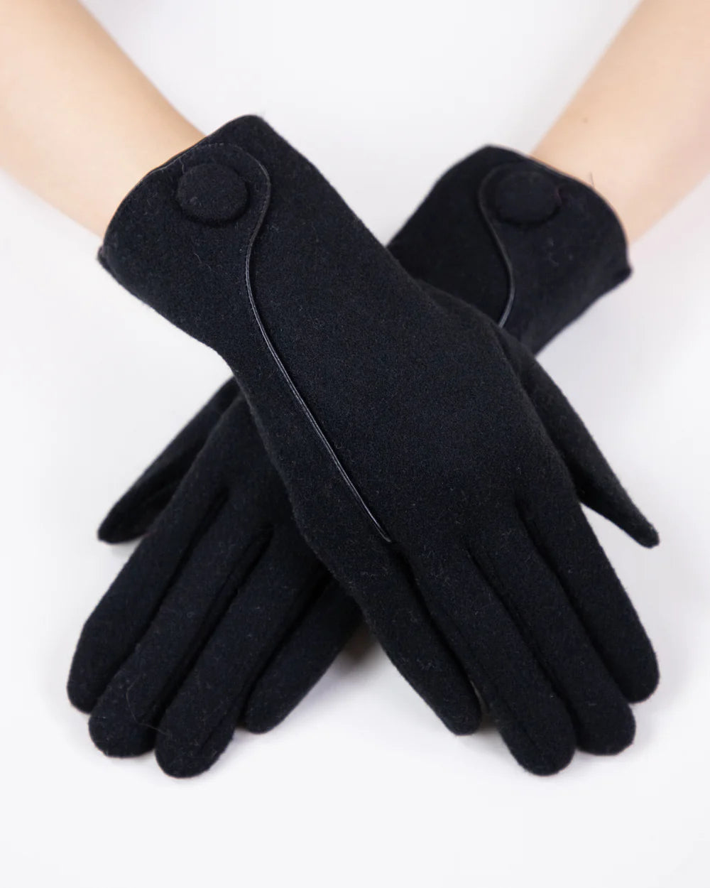Wool Gloves w/Button - Black