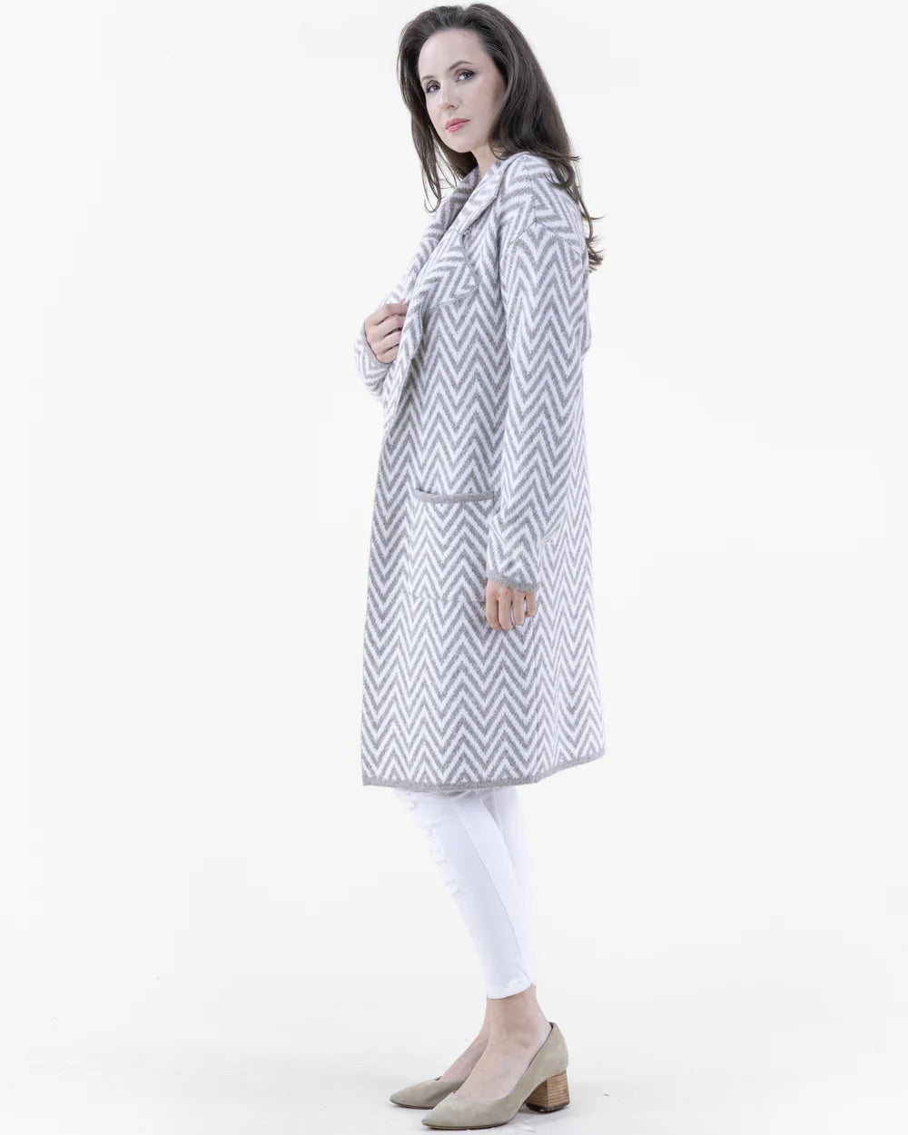 Chevron Sweater Coatigan -Khaki