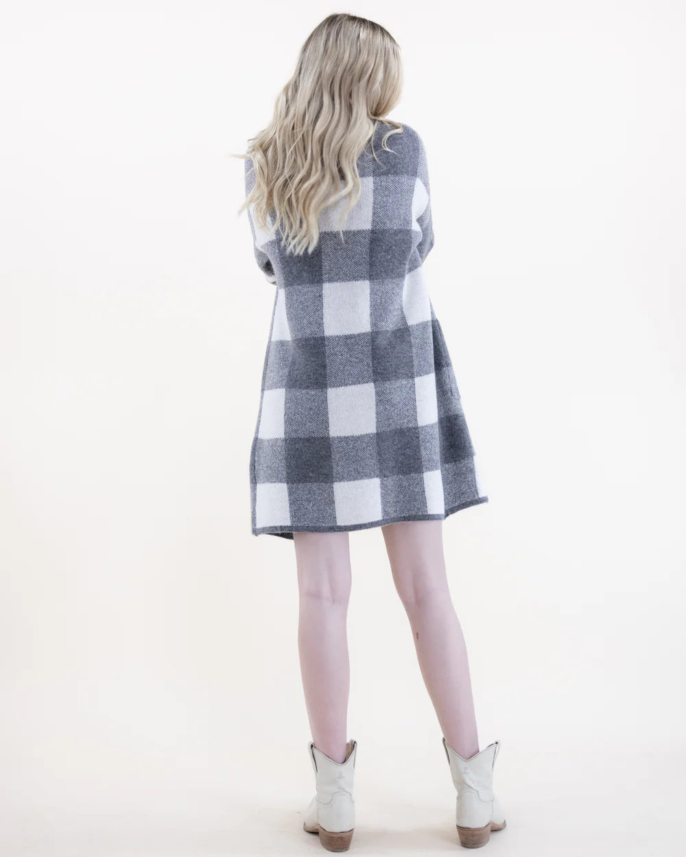 Plaid Sweater Coatigan -Charcoal