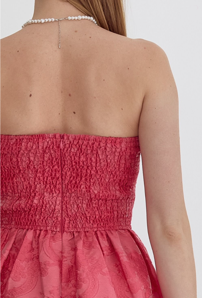 Embroidered Strapless Midi Dress