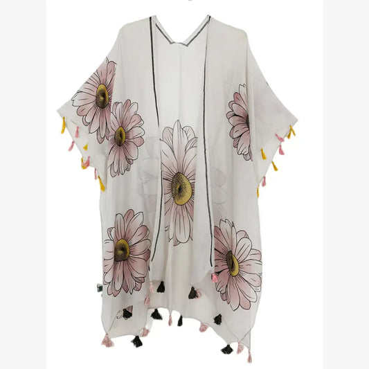 J450 - Handcrafted Tassel-Hem Floral Kimono