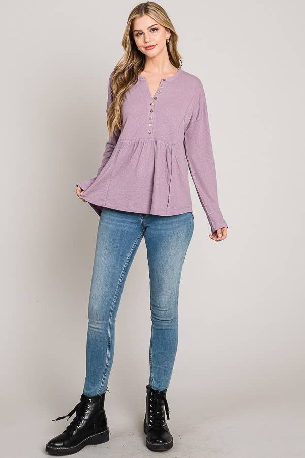 Long Sleeves Button Bib Henley Top