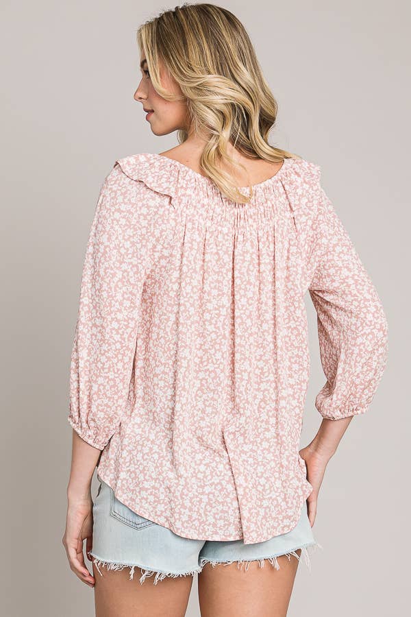 C090-T1159W - Bracelet sleeve length woven peasant top