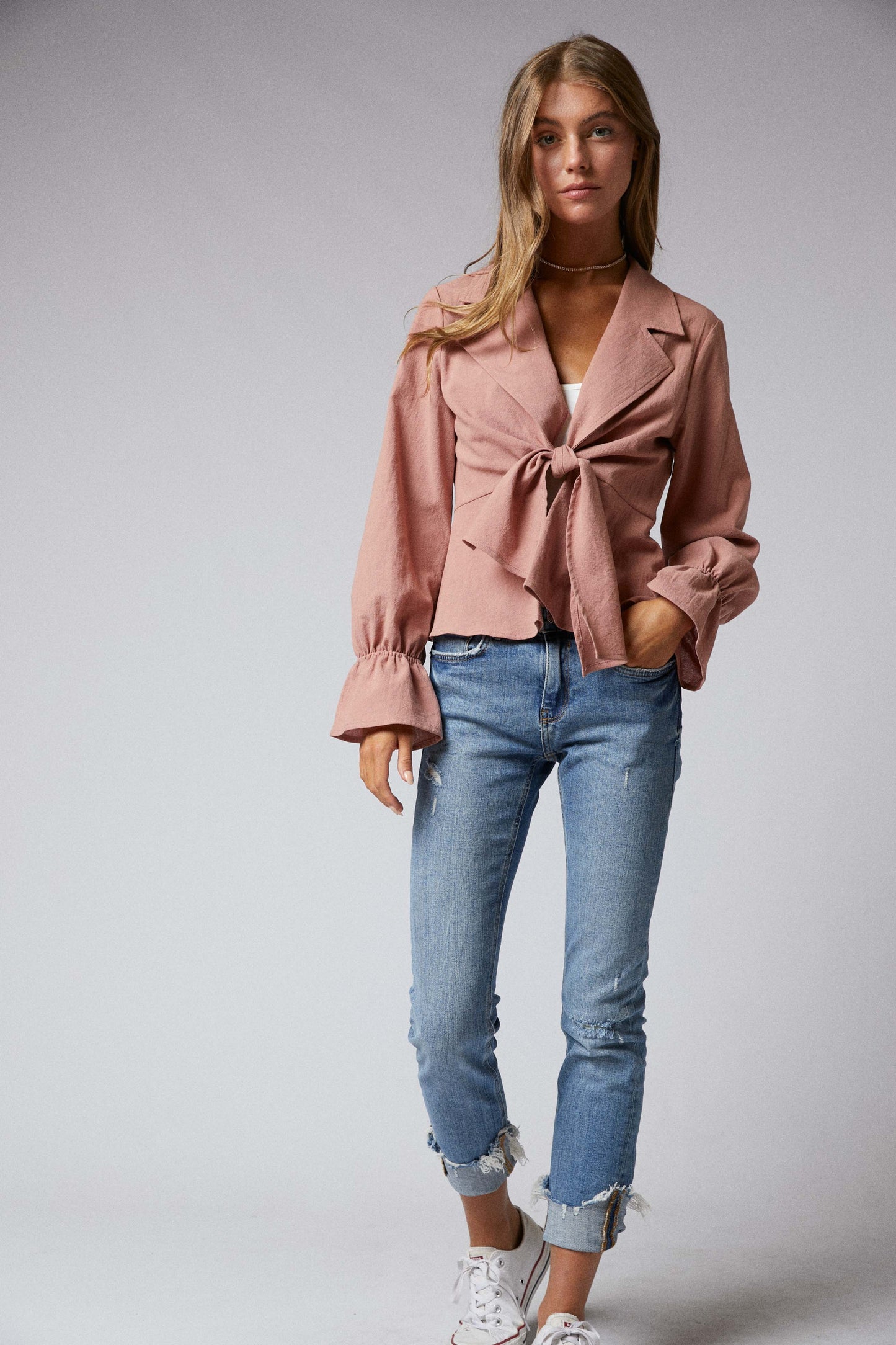 C090-J009 - Ruffle Tie Front Jacket