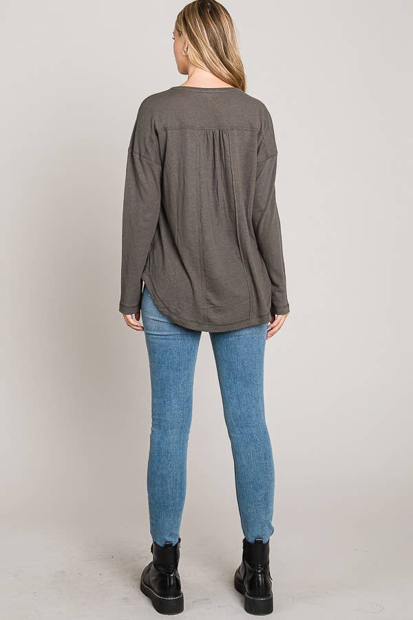 C090-T5937 Long Sleeve Button Bib Henley Top