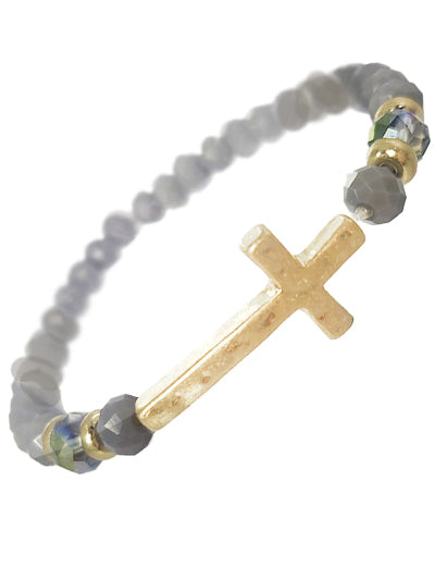 W400-84451BDWG - Cross & Glass Bead Bracelet