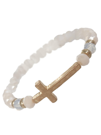 W400-84451WOWG - Cross & Glass Bead Bracelet