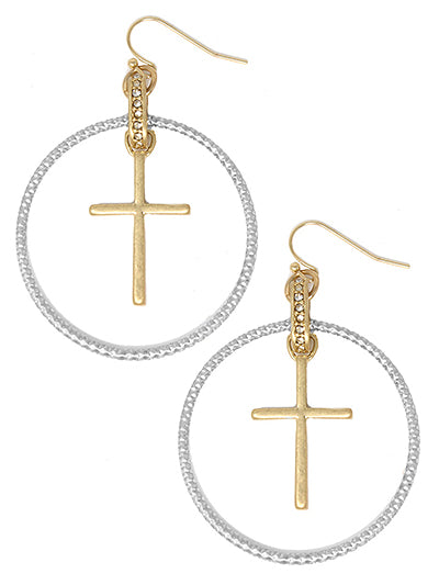 W400-HE3232WGWS - Circle / Cross Earrings