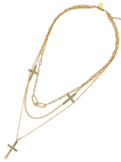 W400-HN5006GD - Triple Layer w/Cross Necklace
