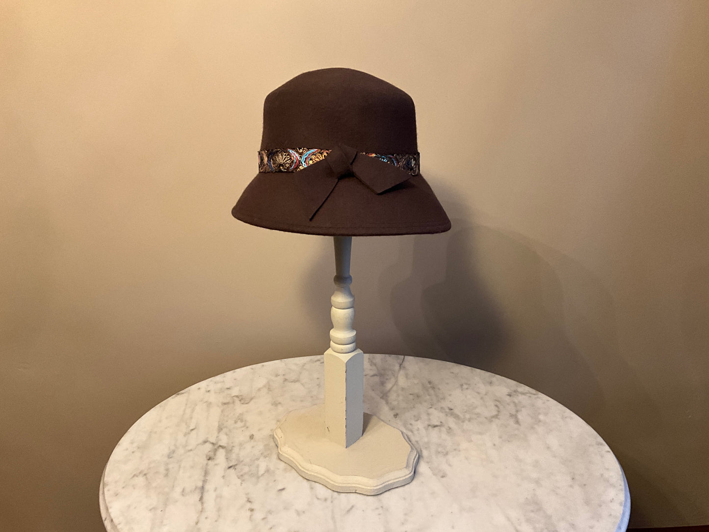 A195-AD980D-Brown Wool Felt Cloche Hat