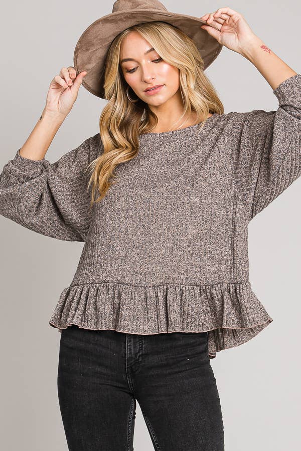 C090-T5217 - Long sleeve ruffle hem top