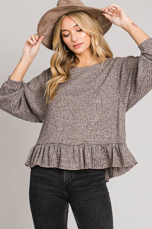 C090-T5217 - Long sleeve ruffle hem top