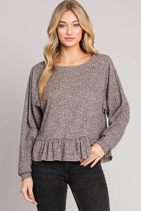 C090-T5217 - Long sleeve ruffle hem top