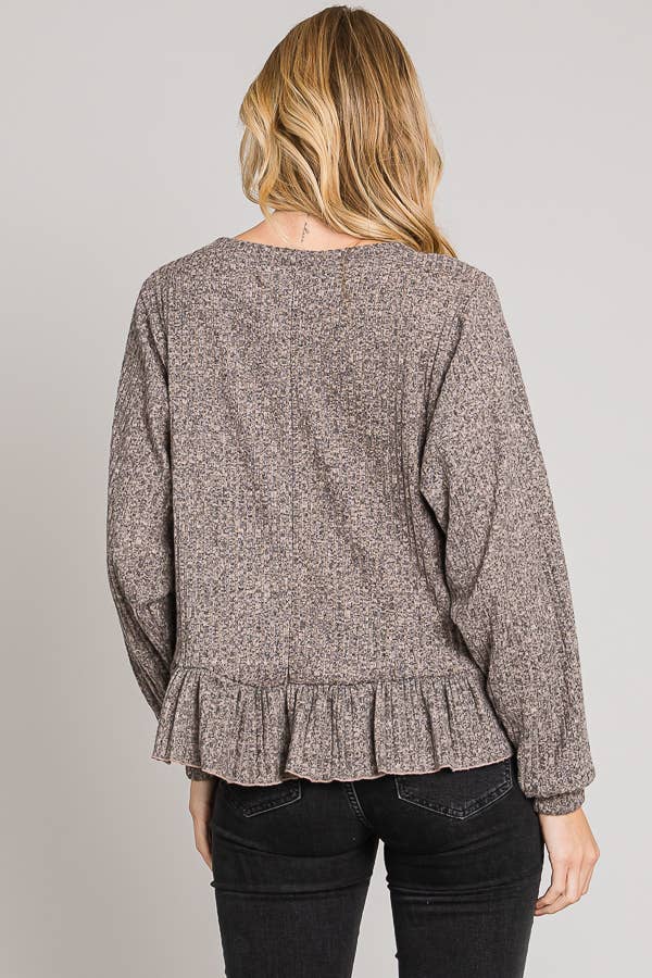 C090-T5217 - Long sleeve ruffle hem top