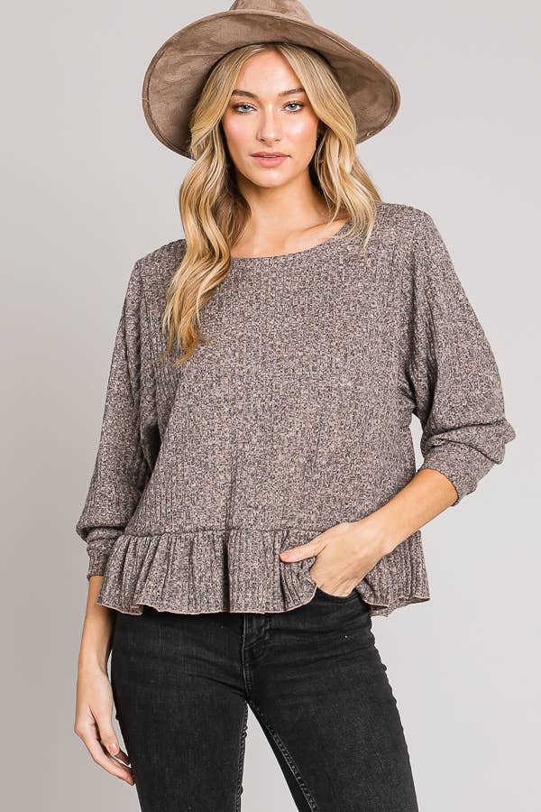 C090-T5217 - Long sleeve ruffle hem top
