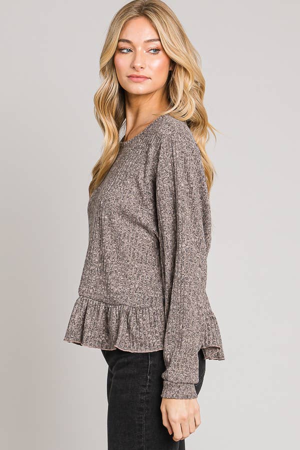 C090-T5217 - Long sleeve ruffle hem top