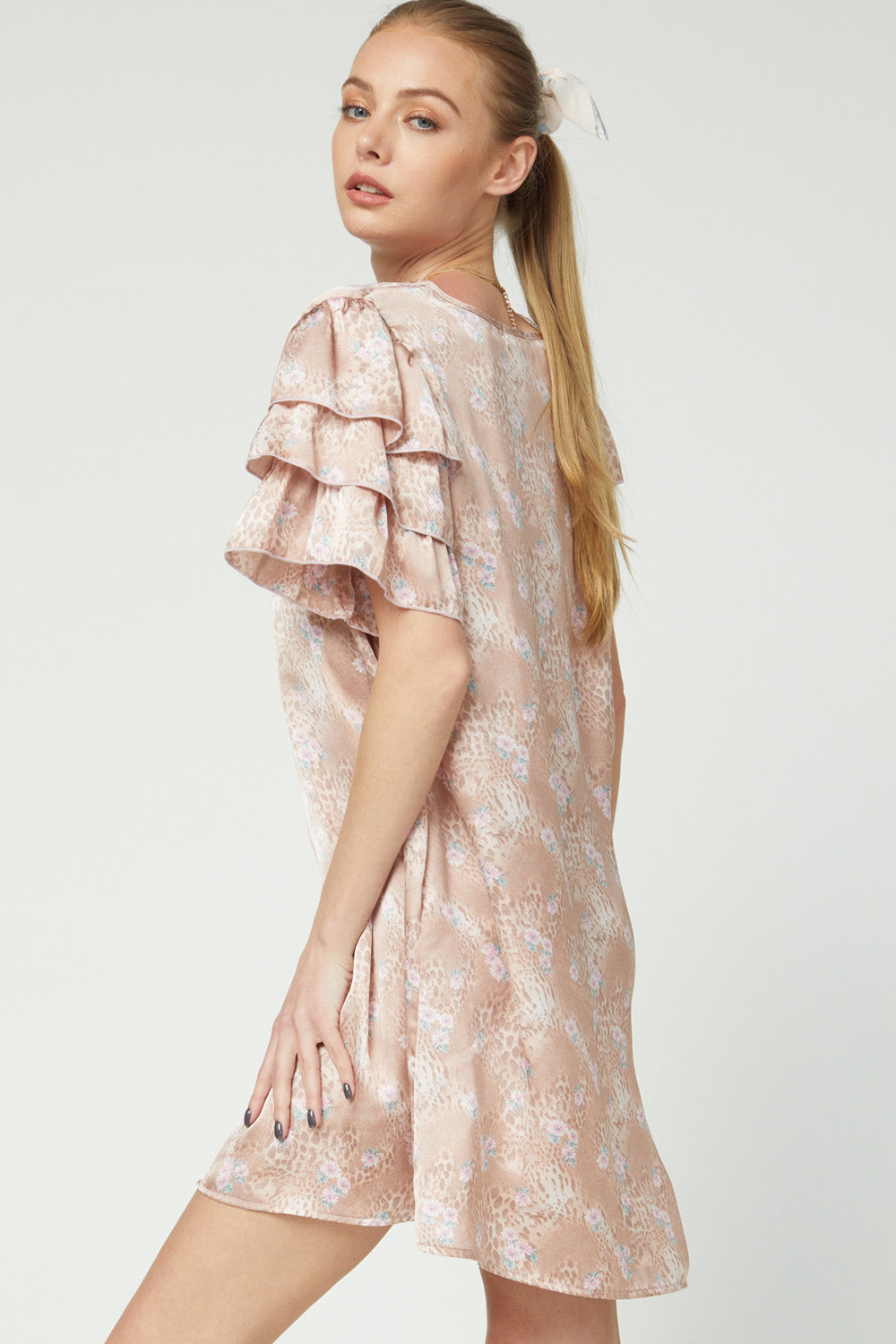 Satin Tiered Dress- Rose