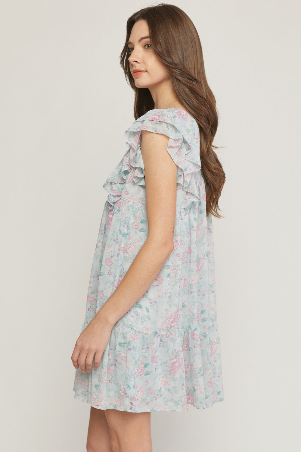 V-neck Dresss- Blue Floral