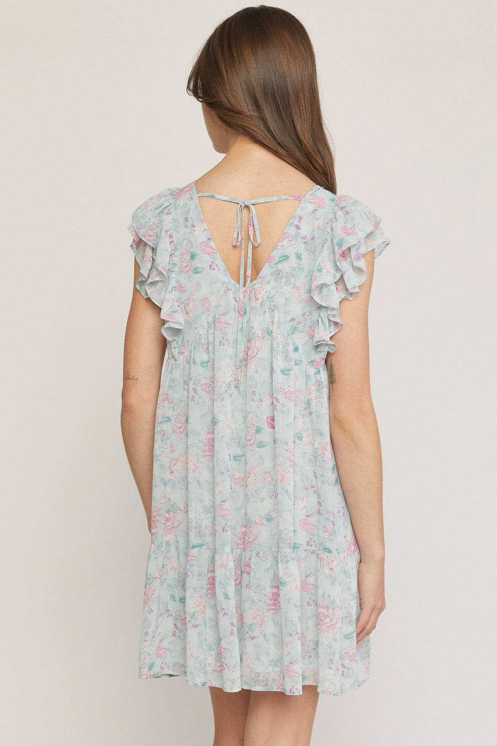 V-neck Dresss- Blue Floral