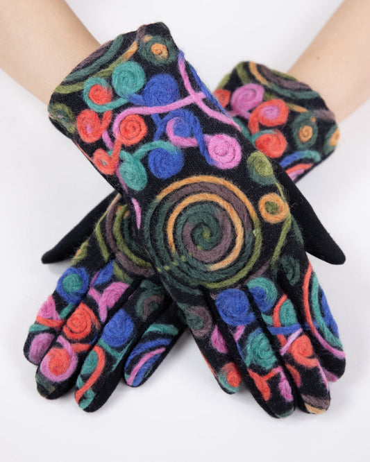 Embroidered Gloves- Black Multicolor