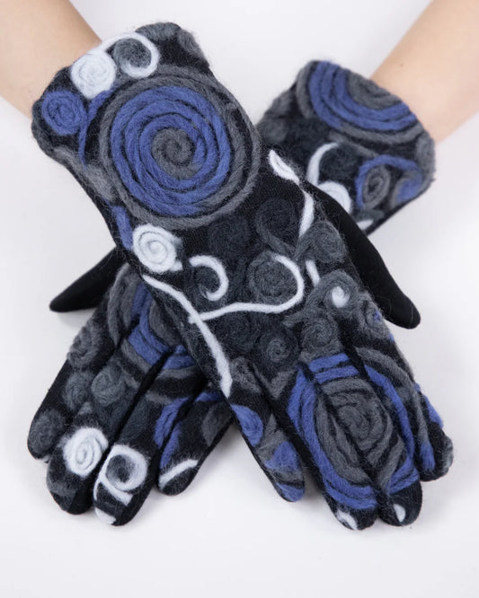 Embroidered Gloves- Black Blue