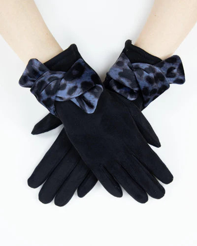 Black Gloves Navy Leopard Knot