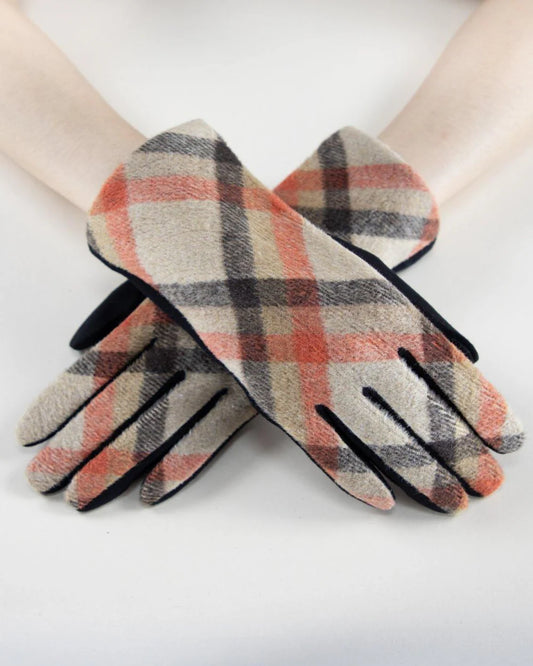 Plaid Multicolor Gloves - Camel