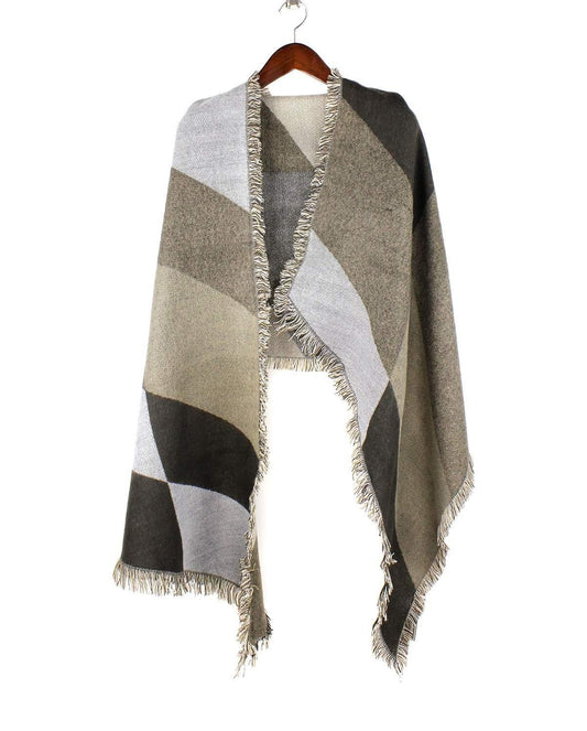 Diagonal Strip Shawl Scarf - Brown