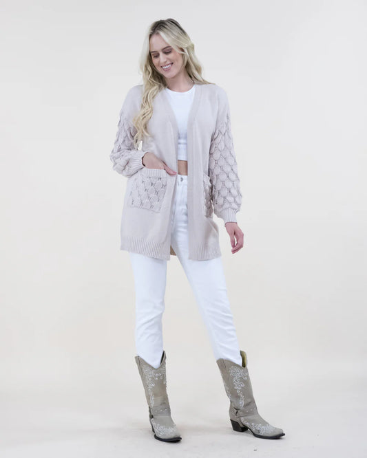 Cardigan / Pattern Knit Sleeves