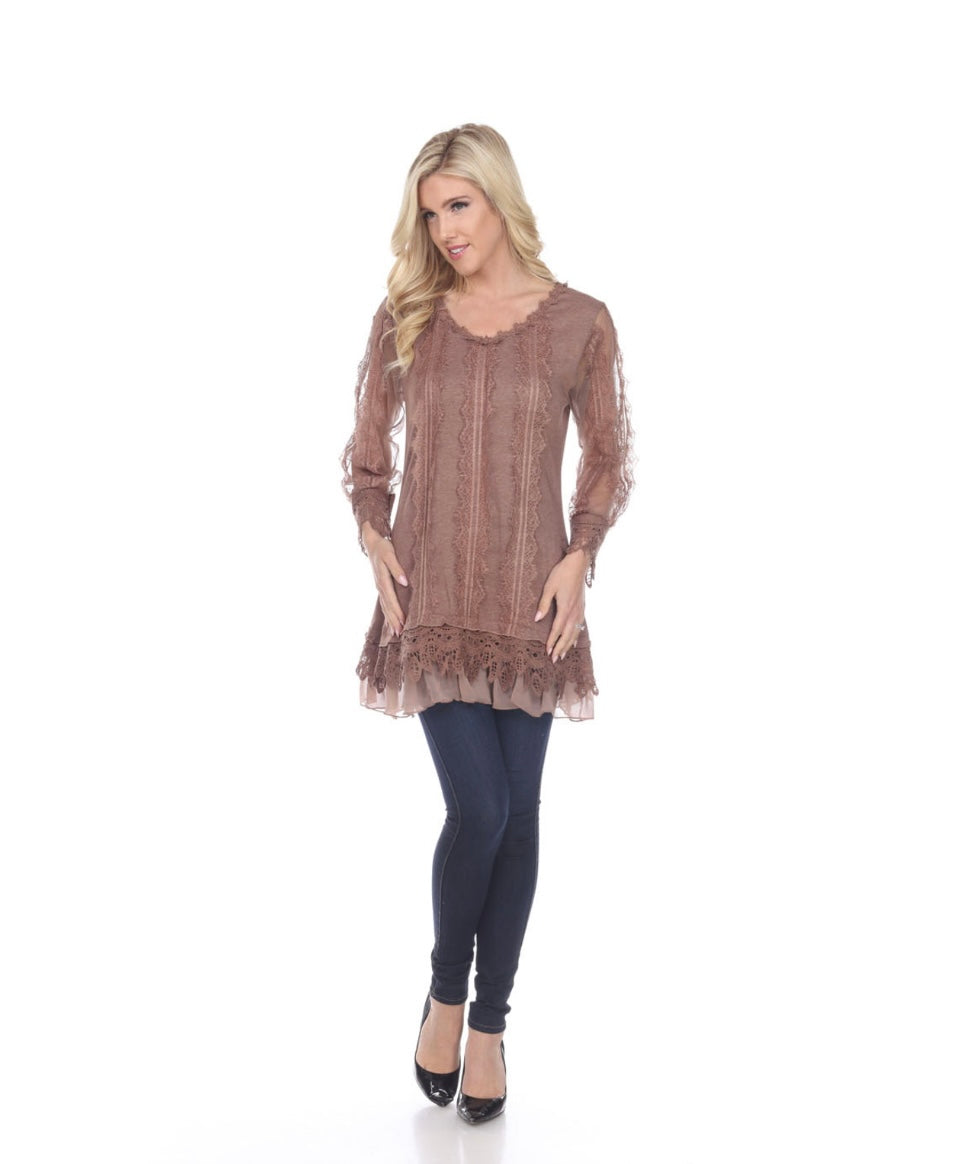 Layered Lace Top Heather Brown