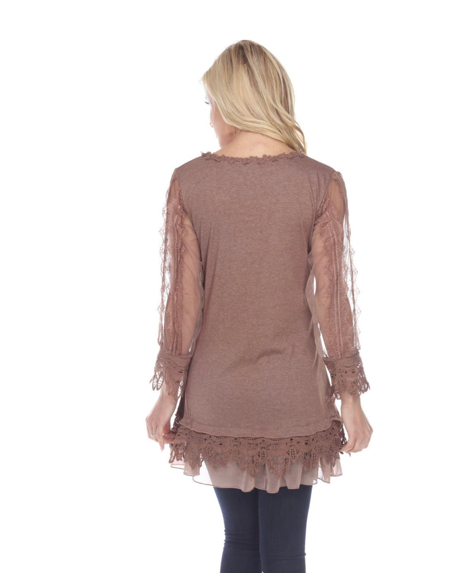 Layered Lace Top Heather Brown