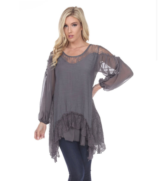 Layered Lace Top Grey