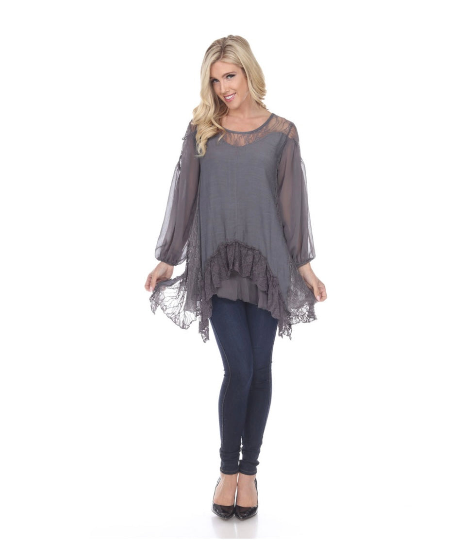 Layered Lace Top Grey