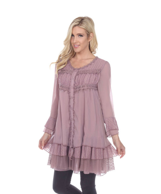 Lace Button Top -Mauve