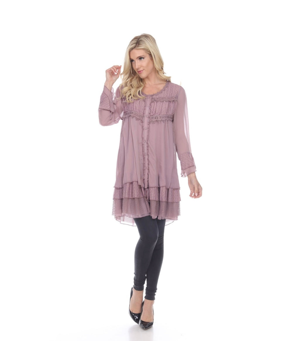 Lace Button Top -Mauve