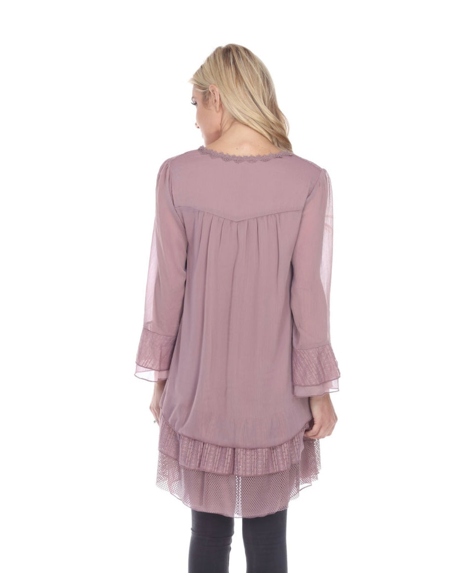 Lace Button Top -Mauve